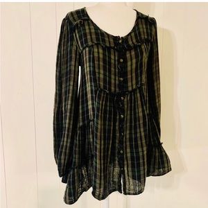 Free People Whistle While You Work Plaid Tunic